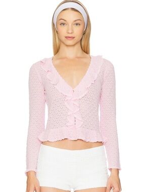 SOLD OUT LoveShackFancy Ruffle-Trim Knit Cardigan in Lotus Petal Pink